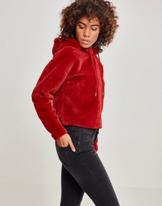 Дамски плюшен суичър Urban Classics burgundy, Жени - Lit.bg
