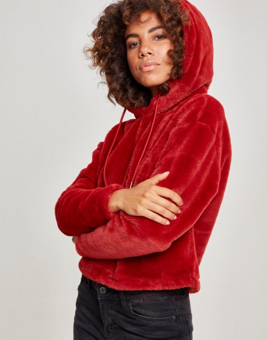Дамски плюшен суичър Urban Classics burgundy, Жени - Lit.bg