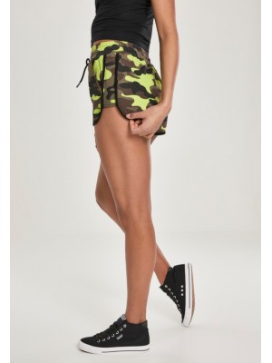 Дамски къси панталони в жълт камуфлаж Urban Classics Ladies Printed Camo Hot Pants frozenyellow camo 