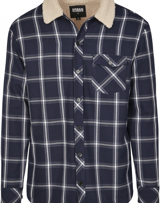 Мъжко тънко яке Urban Classics Sherpa Lined Shirt в тъмносин цвят, Мъже - Lit.bg