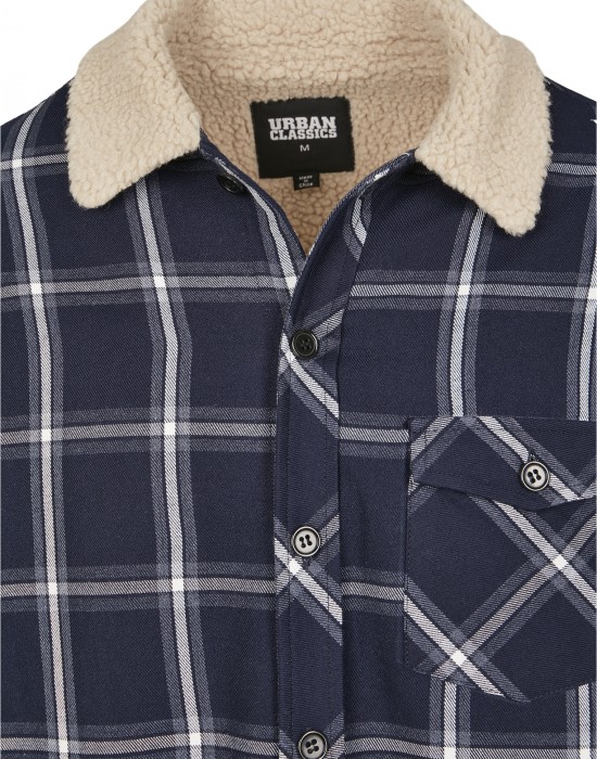 Мъжко тънко яке Urban Classics Sherpa Lined Shirt в тъмносин цвят, Мъже - Lit.bg