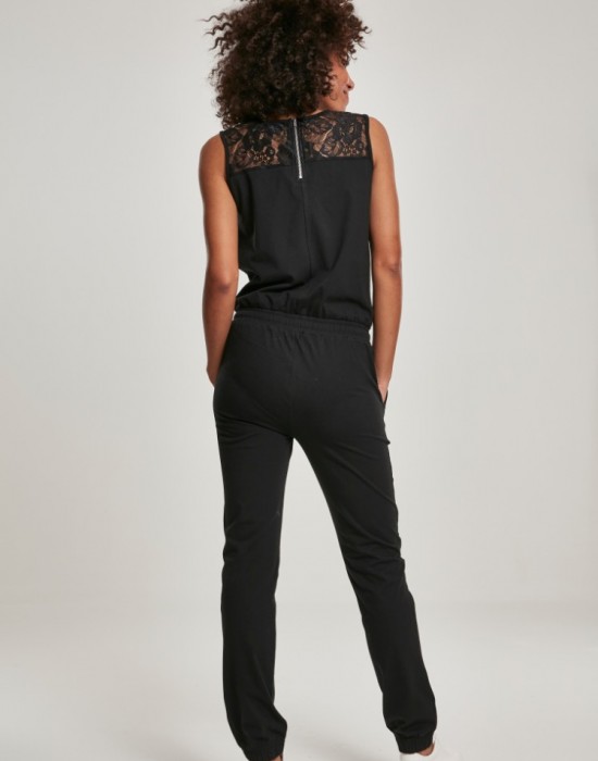 Дамски гащеризон с дантела в черен цвят Urban Classics Ladies Lace Block Jumpsuit, Жени - Lit.bg