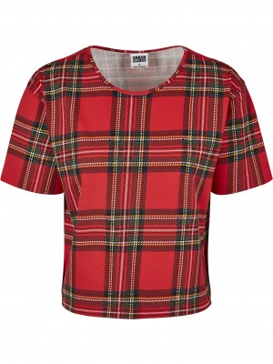Дамска карирана къса тениска Urban Classics Ladies AOP Tartan Short Oversized Tee red/blk 