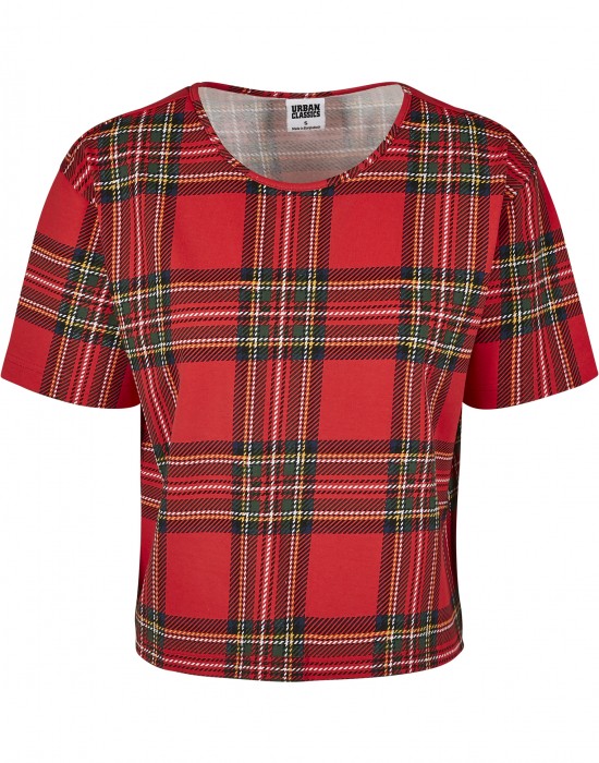 Дамска карирана къса тениска Urban Classics Ladies AOP Tartan Short Oversized Tee red/blk, Жени - Lit.bg