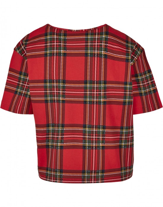 Дамска карирана къса тениска Urban Classics Ladies AOP Tartan Short Oversized Tee red/blk, Жени - Lit.bg