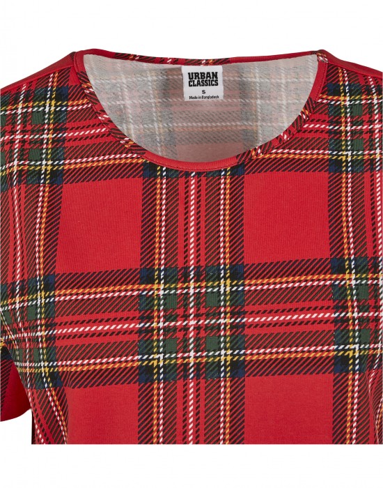 Дамска карирана къса тениска Urban Classics Ladies AOP Tartan Short Oversized Tee red/blk, Жени - Lit.bg