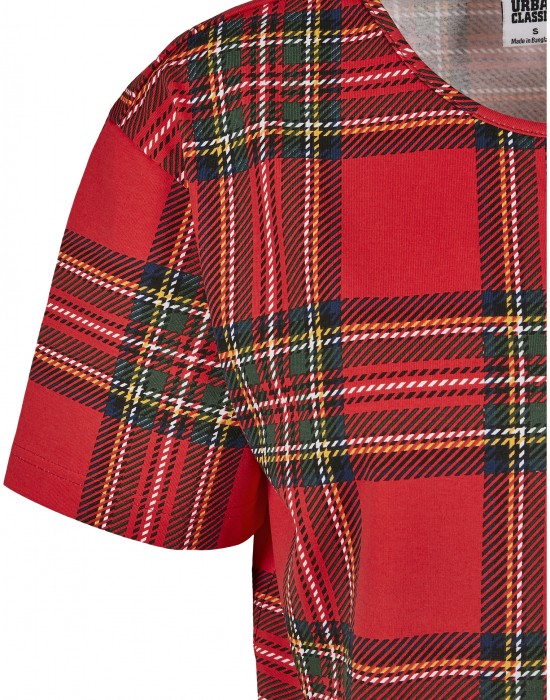 Дамска карирана къса тениска Urban Classics Ladies AOP Tartan Short Oversized Tee red/blk, Жени - Lit.bg
