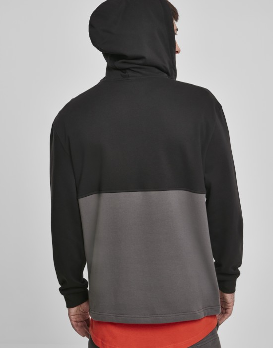 Мъжки суичър в черно и сиво Urban Classics Relaxed Half Zip Hoodie, Мъже - Lit.bg