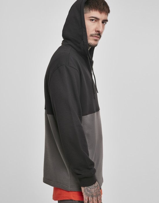Мъжки суичър в черно и сиво Urban Classics Relaxed Half Zip Hoodie, Мъже - Lit.bg