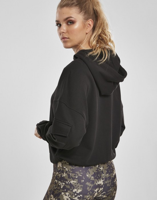 Дамски суичър в черно Urban Classics Ladies Short Worker Hoody, Жени - Lit.bg