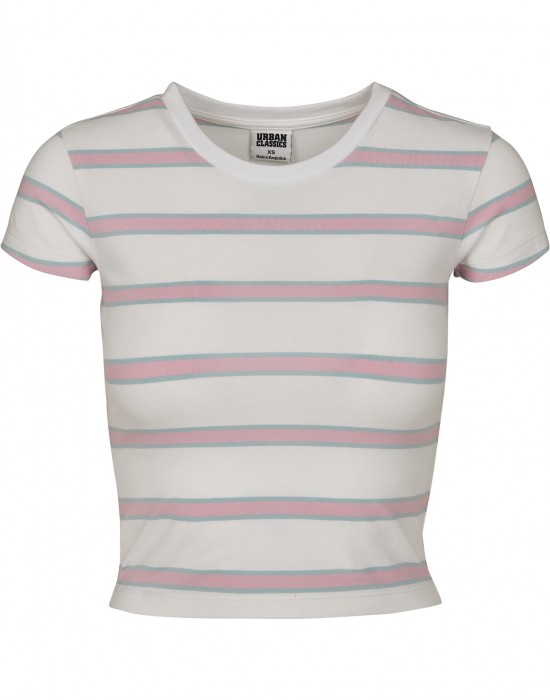 Дамска къса тениска на райета в бял цвят Urban Classics white/girlypink, Жени - Lit.bg
