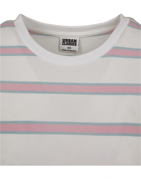 Дамска къса тениска на райета в бял цвят Urban Classics white/girlypink, Жени - Lit.bg