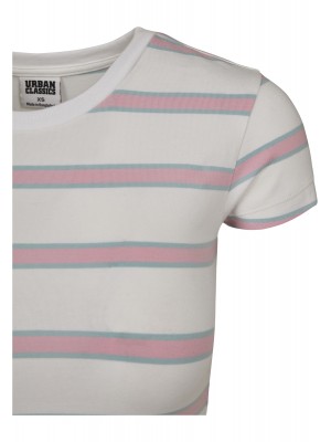 Дамска къса тениска на райета в бял цвят Urban Classics white/girlypink 