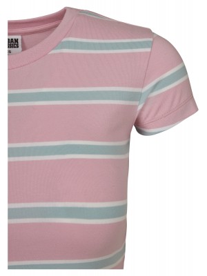 Дамска къса тениска на райета в розов цвят Urban Classics girlypink/oceanblue 