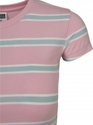 Дамска къса тениска на райета в розов цвят Urban Classics girlypink/oceanblue 