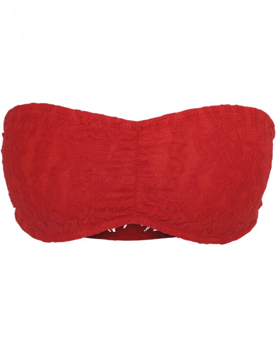 Дамски дантелен топ в червен цвят Urban Classics Ladies Laces Bandeau red XS, Жени - Lit.bg