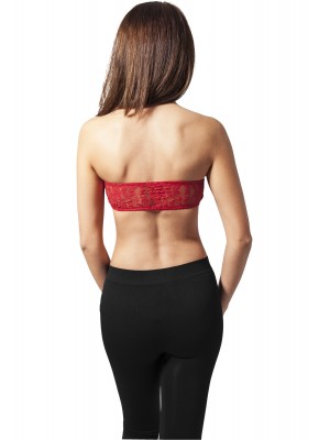 Дамски дантелен топ в червен цвят Urban Classics Ladies Laces Bandeau red XS