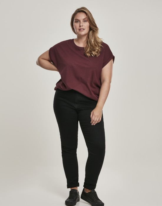 Дамска тениска в тъмночервен цвят Urban Classics Ladies Extended Shoulder Tee redwine, Тениски - Lit.bg Дамска тениска в тъмночервен цвят Urban Classics Ladies Extended Shoulder Tee redwine, Жени - Lit.bg