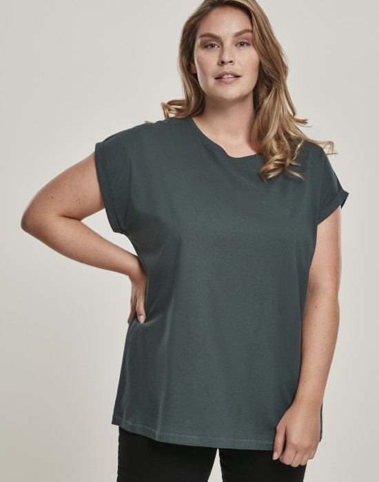 Дамска тениска в тъмнозелен цвят Urban Classics Ladies Extended Shoulder Tee bottlegreen, Жени - Lit.bg
