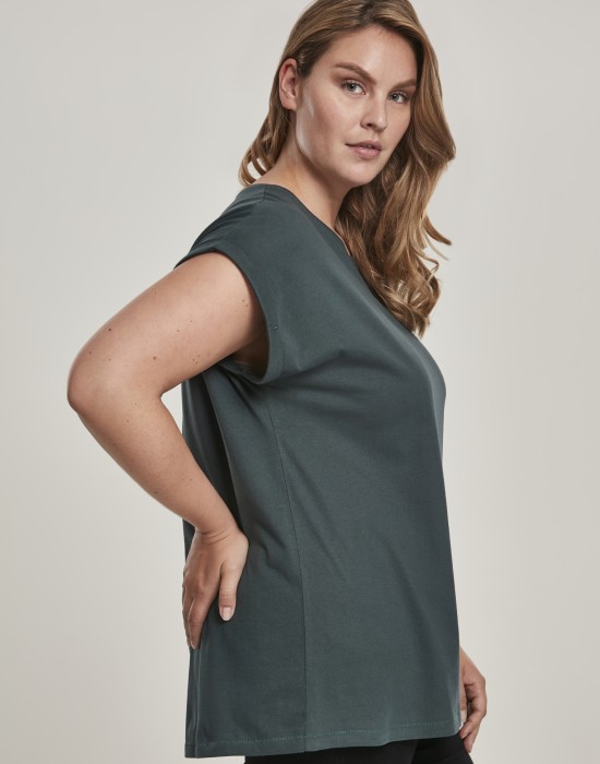 Дамска тениска в тъмнозелен цвят Urban Classics Ladies Extended Shoulder Tee bottlegreen, Жени - Lit.bg