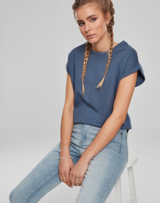 Дамска тениска в син цвят Urban Classics Ladies Extended Shoulder Tee vintageblue, Жени - Lit.bg
