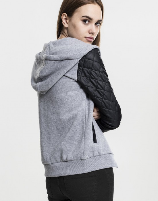 Дамски суичър Urban Classics с кожени ръкави gry/blk XS, Суичъри - Lit.bg Дамски суичър Urban Classics с кожени ръкави gry/blk XS, Жени - Lit.bg
