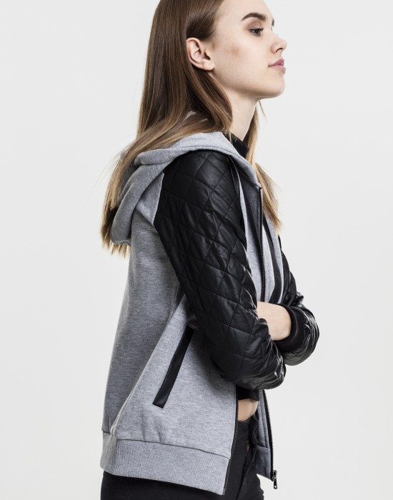 Дамски суичър Urban Classics с кожени ръкави gry/blk XS, Суичъри - Lit.bg Дамски суичър Urban Classics с кожени ръкави gry/blk XS, Жени - Lit.bg