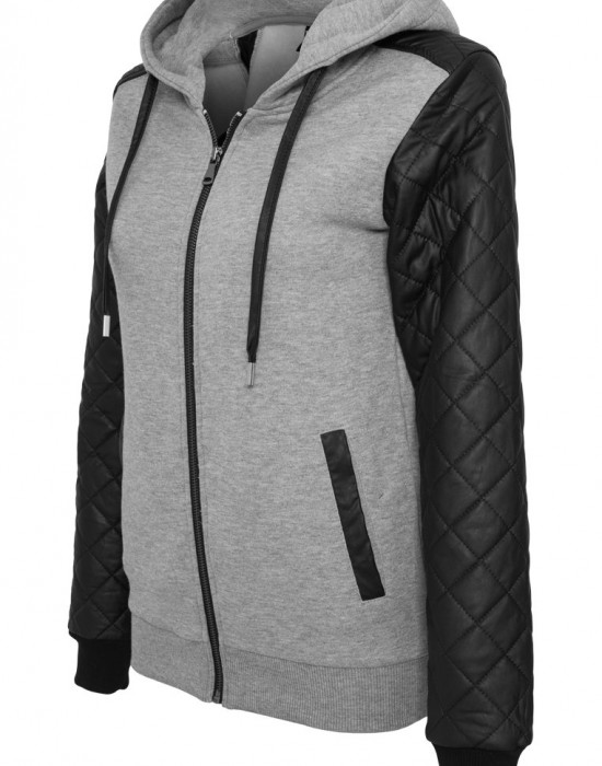 Дамски суичър Urban Classics с кожени ръкави gry/blk XS, Суичъри - Lit.bg Дамски суичър Urban Classics с кожени ръкави gry/blk XS, Жени - Lit.bg