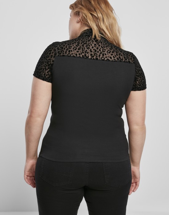 Дамска тениска в черно Urban Classics Ladies Flock Lace Turtleneck, Жени - Lit.bg