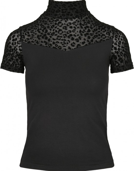 Дамска тениска в черно Urban Classics Ladies Flock Lace Turtleneck, Жени - Lit.bg