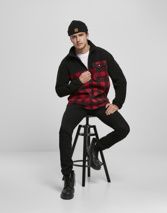 Мъжко яке Urban Classics Polar Fleece в червен и черен цвят, Мъже - Lit.bg