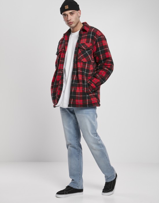 Мъжко карирано яке в червено Urban Classics Plaid Teddy Lined, Мъже - Lit.bg