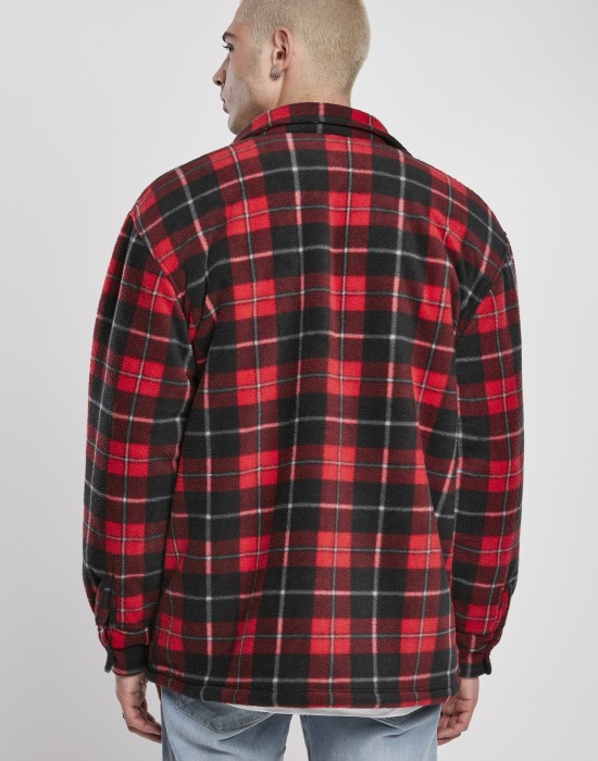 Мъжко карирано яке в червено Urban Classics Plaid Teddy Lined, Мъже - Lit.bg