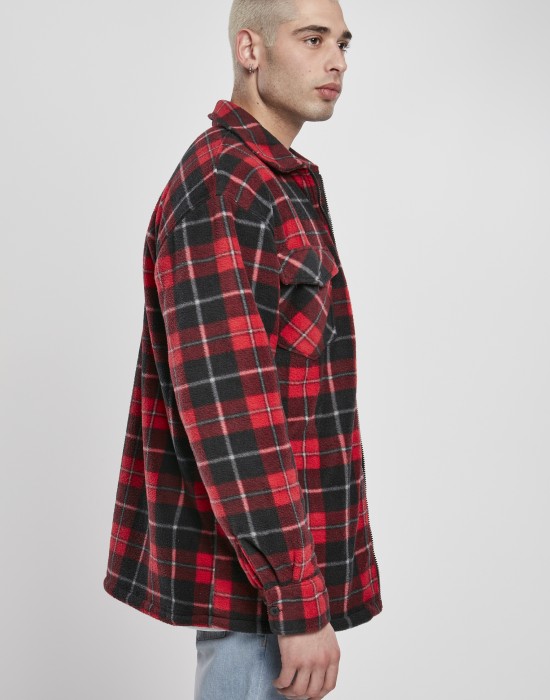 Мъжко карирано яке в червено Urban Classics Plaid Teddy Lined, Мъже - Lit.bg