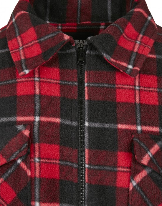 Мъжко карирано яке в червено Urban Classics Plaid Teddy Lined, Мъже - Lit.bg