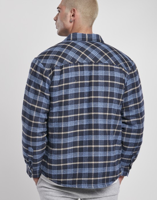 Мъжко яке в светлосиньо и тъмносиньо каре Urban Classics Plaid Quilted Shirt, Мъже - Lit.bg
