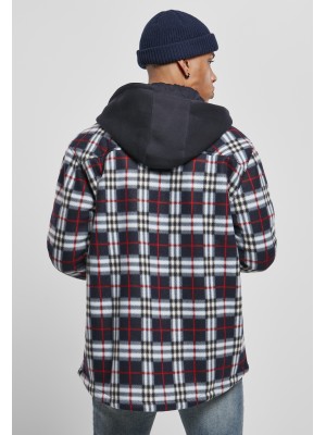 Мъжко карирано яке в черно и бяло Urban Classics Hooded Polar Fleece 