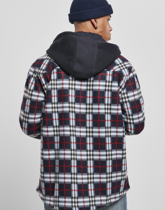 Мъжко карирано яке в черно и бяло Urban Classics Hooded Polar Fleece, Мъже - Lit.bg