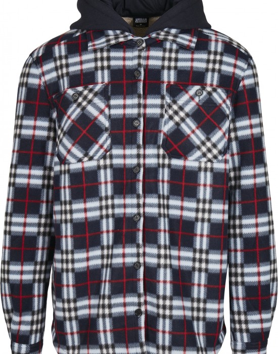 Мъжко карирано яке в черно и бяло Urban Classics Hooded Polar Fleece, Мъже - Lit.bg