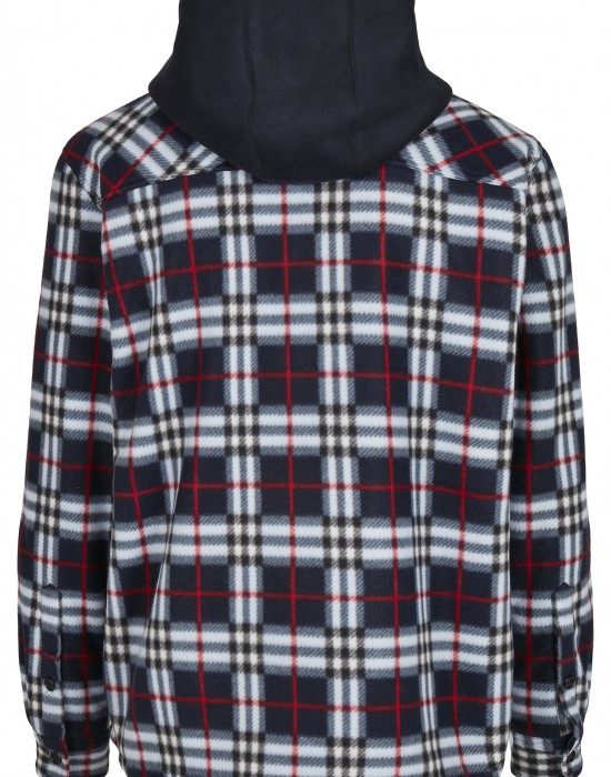 Мъжко карирано яке в черно и бяло Urban Classics Hooded Polar Fleece, Мъже - Lit.bg
