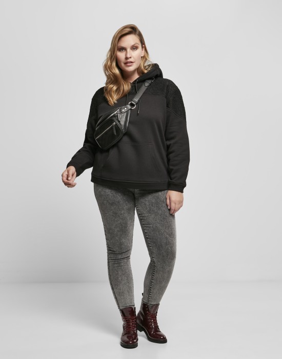 Дамски суичър в черно от Urban Classics Ladies Lace Inset, Жени - Lit.bg
