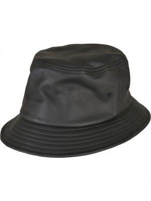 Шапка идиотка имитираща кожа в черен цвят Imitation Leather Bucket Hat 