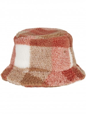 Зимна шапка идиотка в бяло и кафяво Sherpa Check Bucket Hat 