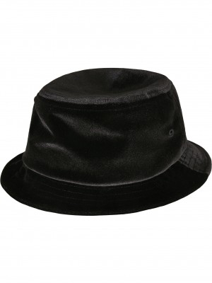 Кадифена шапка идиотка в черен цвят Velvet Bucket Hat 