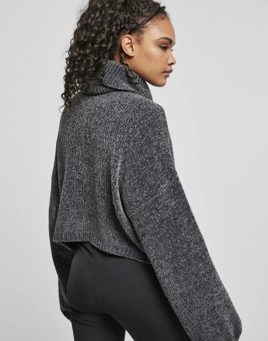 Дамски къс пуловер в сив цвят Urban Classics Ladies Short Chenille Turtleneck Sweater, Блузи - Lit.bg Дамски къс пуловер в сив цвят Urban Classics Ladies Short Chenille Turtleneck Sweater, Жени - Lit.bg