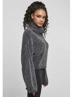 Дамски къс пуловер в сив цвят Urban Classics Ladies Short Chenille Turtleneck Sweater 