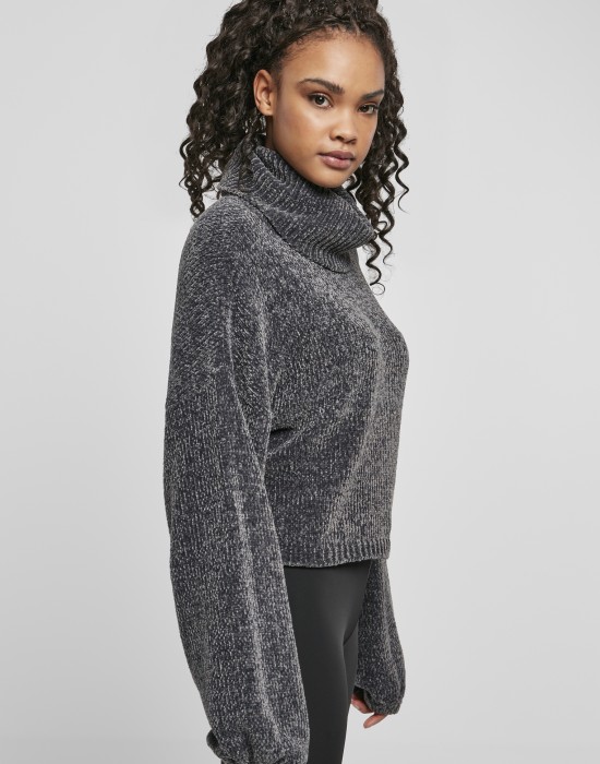 Дамски къс пуловер в сив цвят Urban Classics Ladies Short Chenille Turtleneck Sweater, Блузи - Lit.bg Дамски къс пуловер в сив цвят Urban Classics Ladies Short Chenille Turtleneck Sweater, Жени - Lit.bg