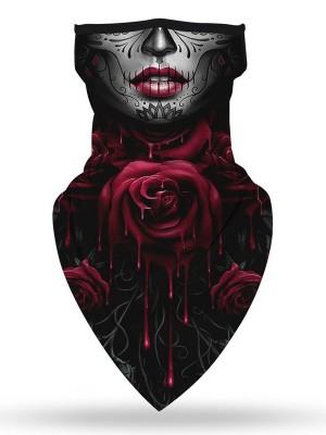 Бандана маска с уши нов дизайн HoodStyle черна с роза