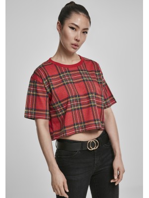 Дамска карирана къса тениска Urban Classics Ladies AOP Tartan Short Oversized Tee red/blk 