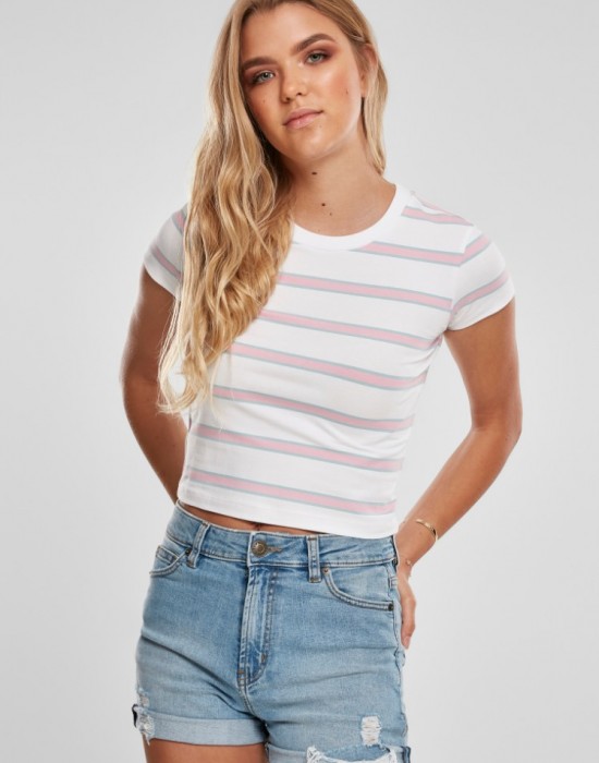 Дамска къса тениска на райета в бял цвят Urban Classics white/girlypink, Жени - Lit.bg Дамска къса тениска на райета в бял цвят Urban Classics white/girlypink, Жени - Lit.bg